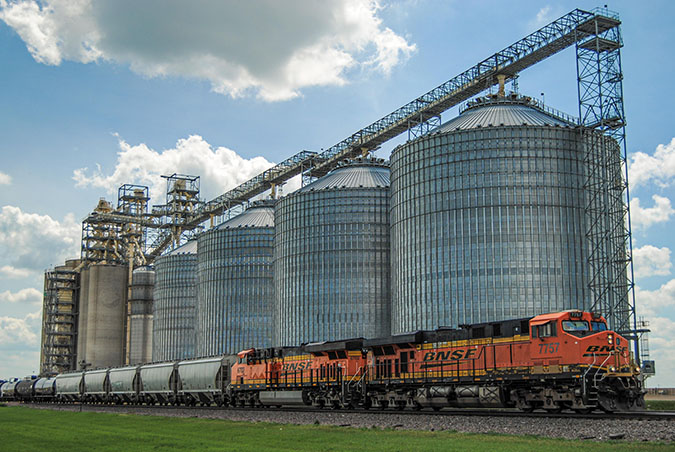 A grain shuttle train gets ready to roll. A grain shuttle train gets ready to roll.