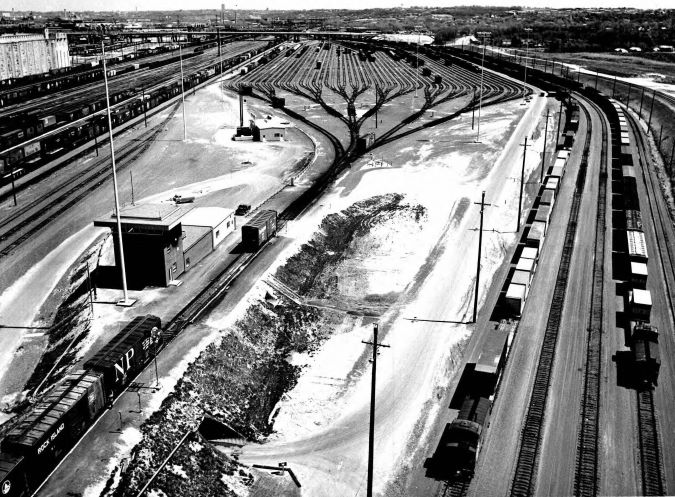 A 1970s view of the yard, hump and classification tracks. A 1970s view of the yard, hump and classification tracks.