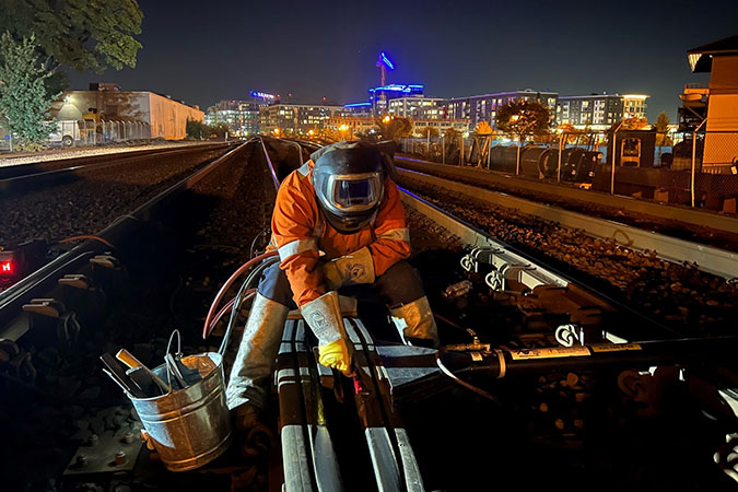 This welder’s night work requires extra vigilance. This welder’s night work requires extra vigilance.