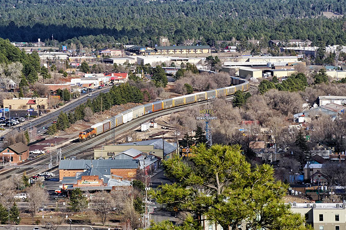 A BNSF train winds through Flagstaff. A BNSF train winds through Flagstaff.