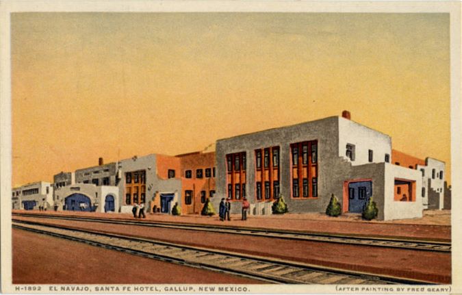 Postcard of El Navajo Hotel in 1930 by Fred Harvey Trading Company. Postcard of El Navajo Hotel in 1930 by Fred Harvey Trading Company.