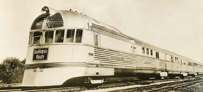 The “Pioneer Zephyr” reached 104 mph on its trial run in 1934. The “Pioneer Zephyr” reached 104 mph on its trial run in 1934.
