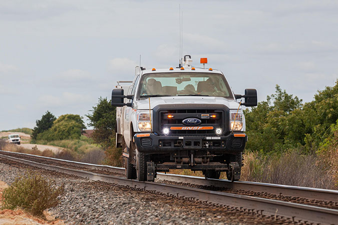 A hyrail vehicle, four of which are equipped with LiDAR technology A hyrail vehicle, four of which are equipped with LiDAR technology