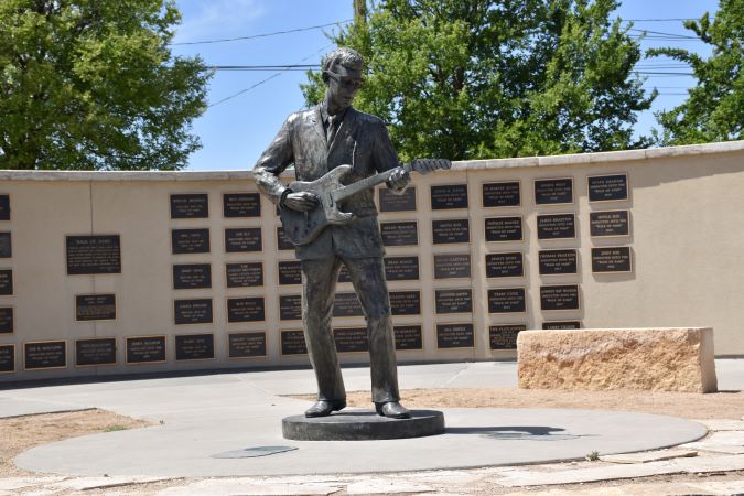 The West Texas Walk of Fame, featuring the Buddy Holly statue. The West Texas Walk of Fame, featuring the Buddy Holly statue.