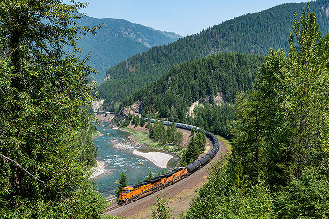 BNSF train passing through Glacier National Park BNSF train passing through Glacier National Park