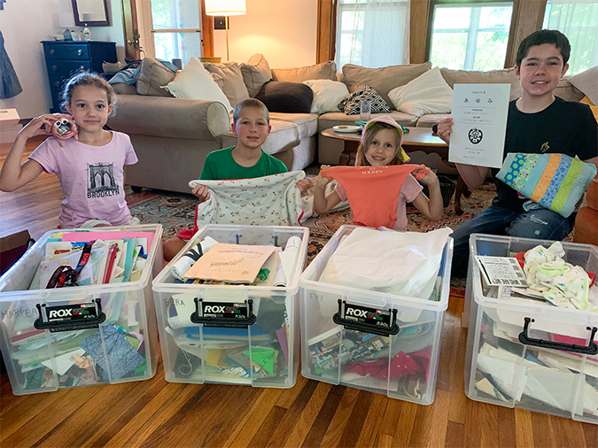 The O’Donnell kids with their memory boxes, from left: Harper, with an art project; Ezra, with his baby blanket; Ivy, with a school hat and newborn onesie; Jones, with a Japanese diploma and a quilt. The O’Donnell kids with their memory boxes, from left: Harper, with an art project; Ezra, with his baby blanket; Ivy, with a school hat and newborn onesie; Jones, with a Japanese diploma and a quilt.