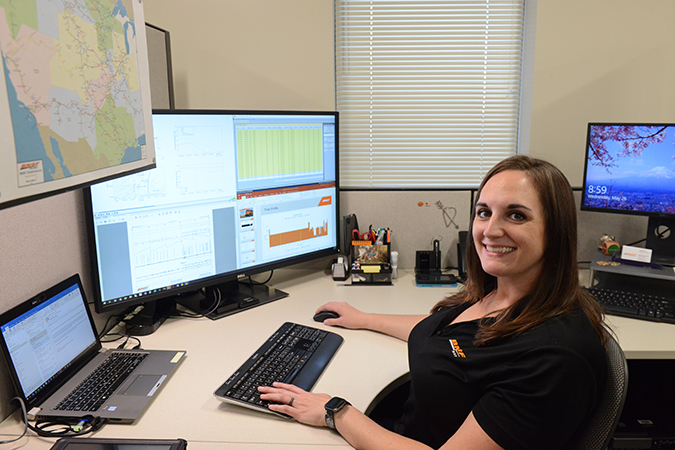 Senior Engineer I Jessica Wieder is analyzing in-train forces for a BNSF train dynamics study. Senior Engineer I Jessica Wieder is analyzing in-train forces for a BNSF train dynamics study.