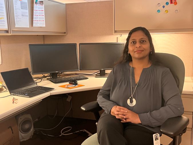 Jhansi Munagala at work in Fort Worth, Texas. Jhansi Munagala at work in Fort Worth, Texas.