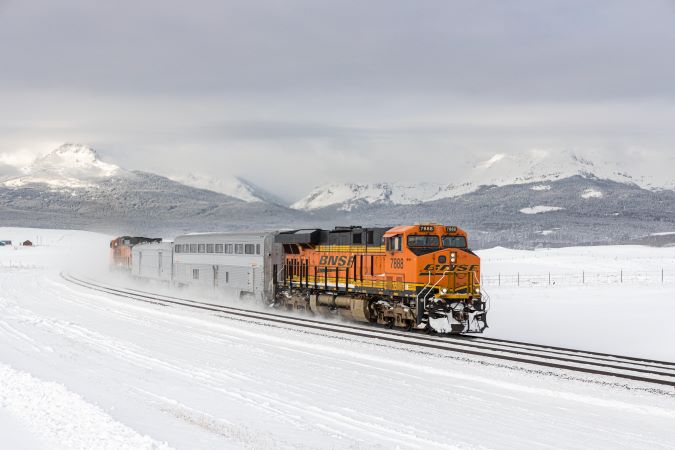 A BNSF snow coach. A BNSF snow coach.