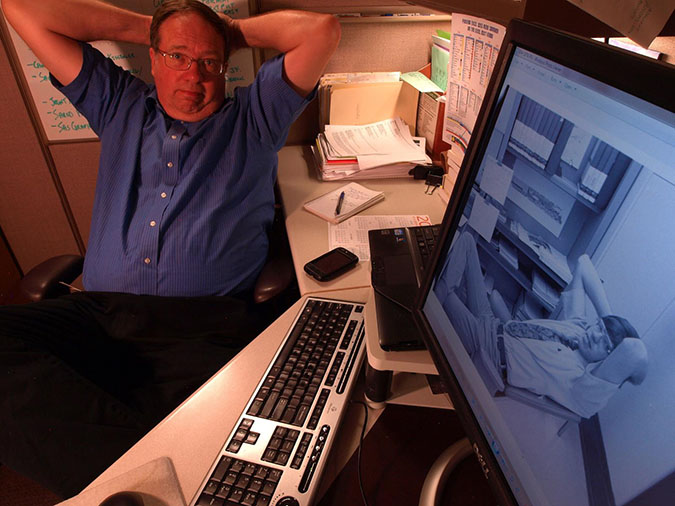 At his desk in Fort Worth